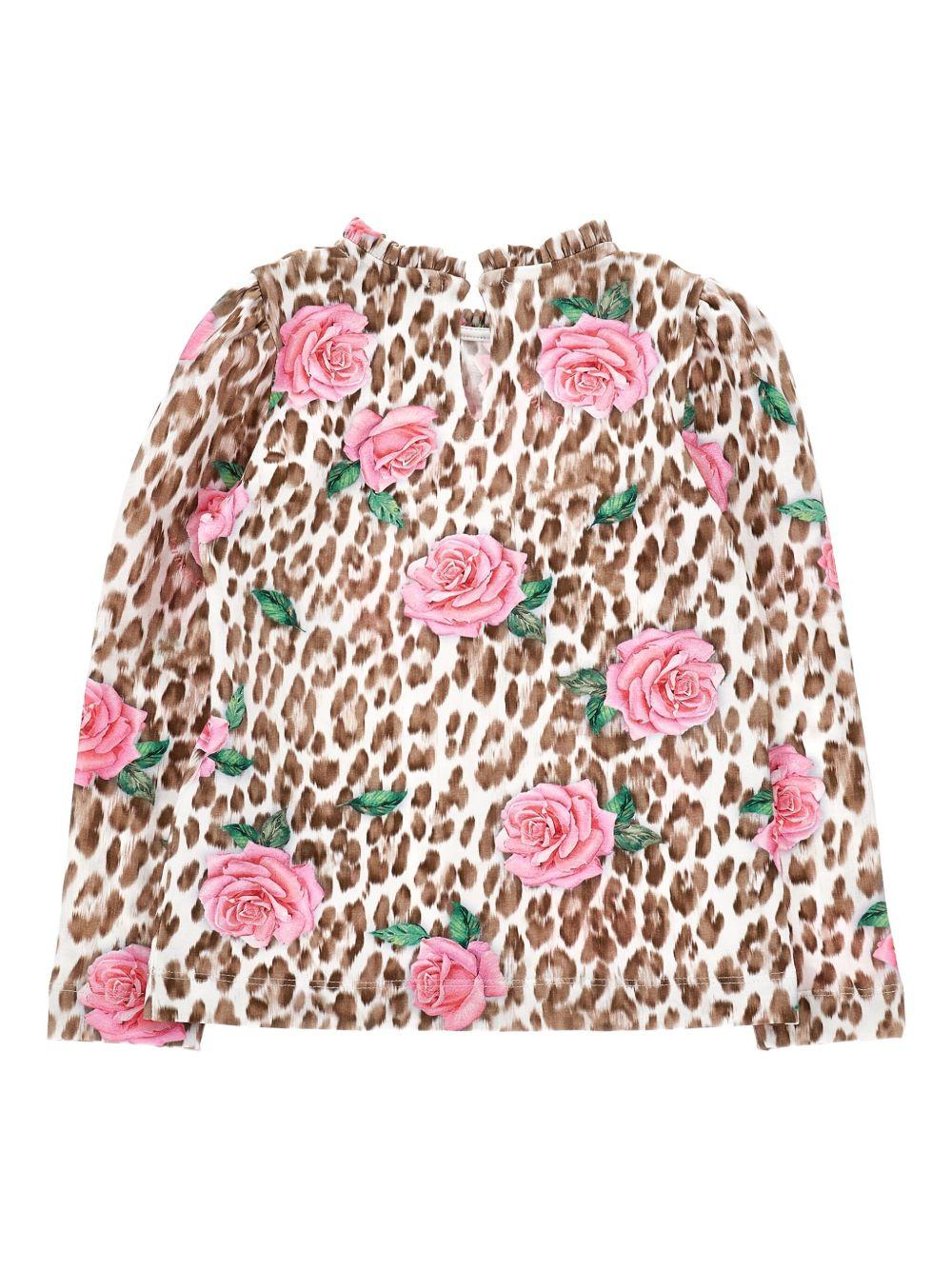 Blusa per bambina Monnalisa animalier con stampa a fiori - Rubino Kids
