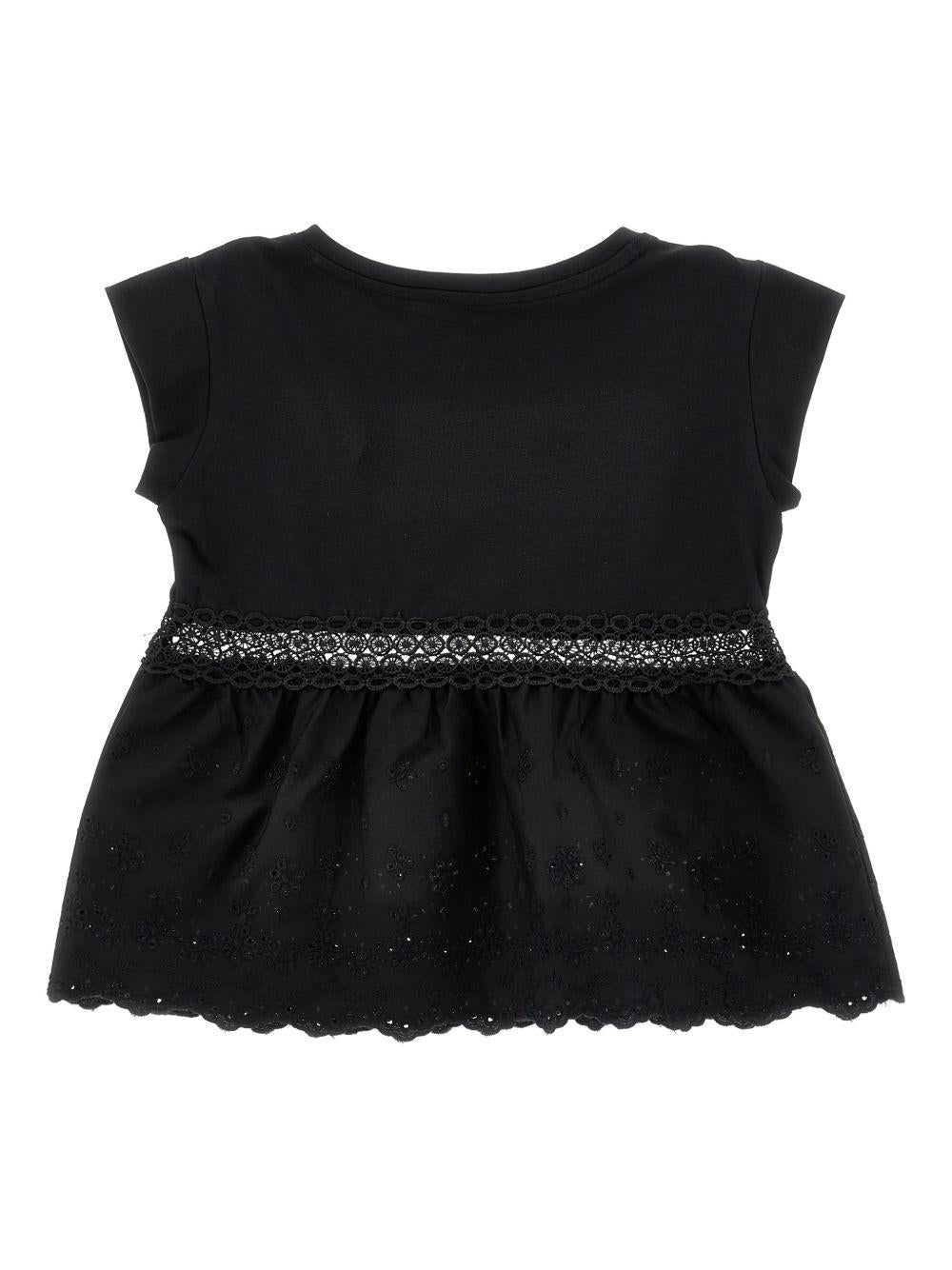 Blusa per bambina Monnalisa nera con finitura in pizzo - Rubino Kids
