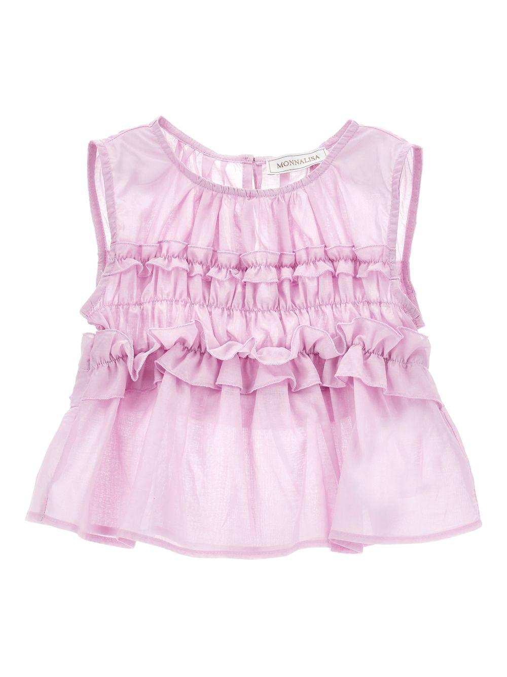 Blusa per bambina Monnalisa rosa con dettagli con ruches - Rubino Kids