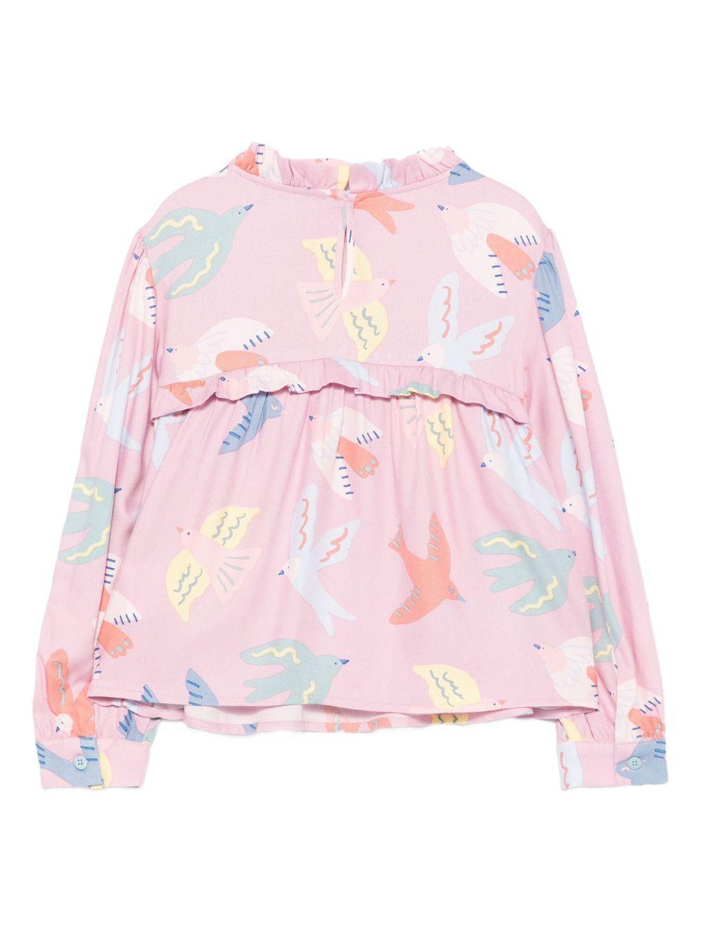 Blusa per bambina Stella McCartney Kids rosa con stampa uccelli - Rubino Kids