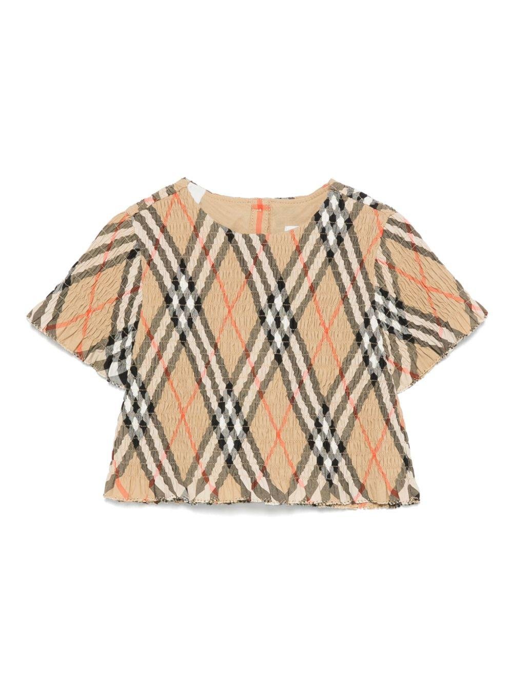 Blusa per neonata Burberry Kids Madeline beige con motivo Vintage Check - Rubino Kids
