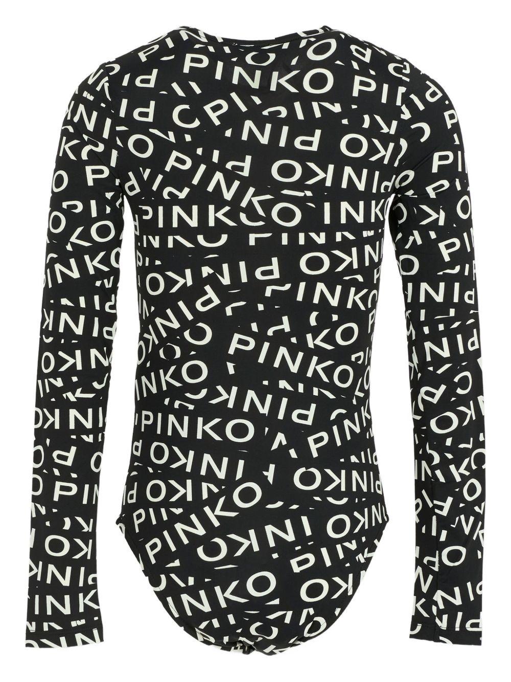 Body per bambina Pinko Kids nero con logo all - over - Rubino Kids