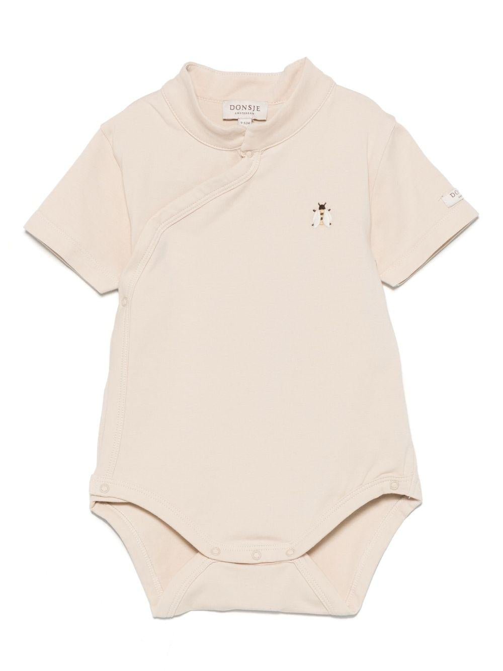 Body per neonata Donsje Frenky beige con dettaglio con ricamo ad ape - Rubino Kids