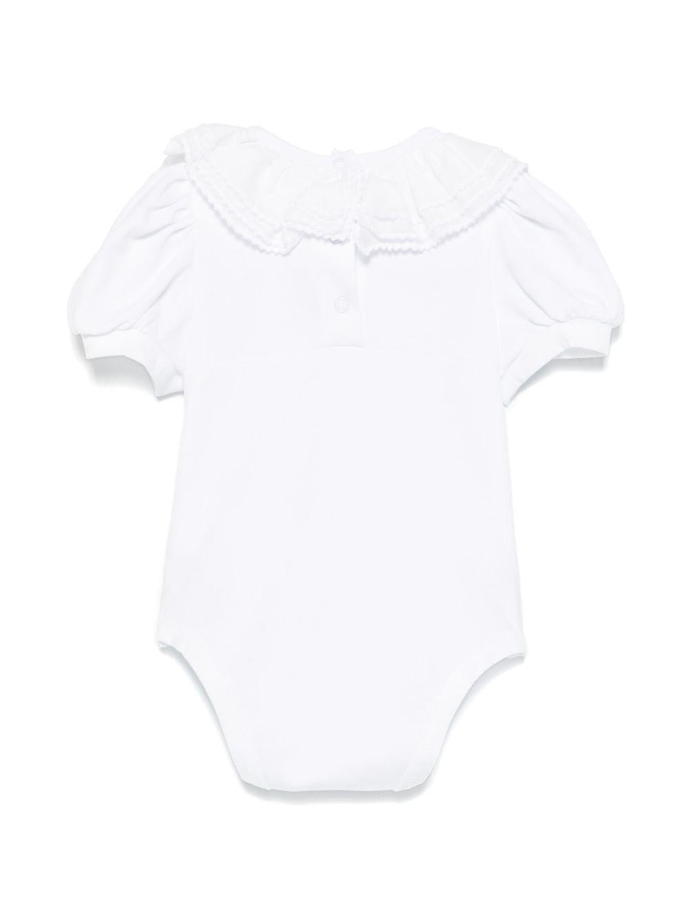 Body per neonata Monnalisa bianco con strass con colletto con increspature - Rubino Kids