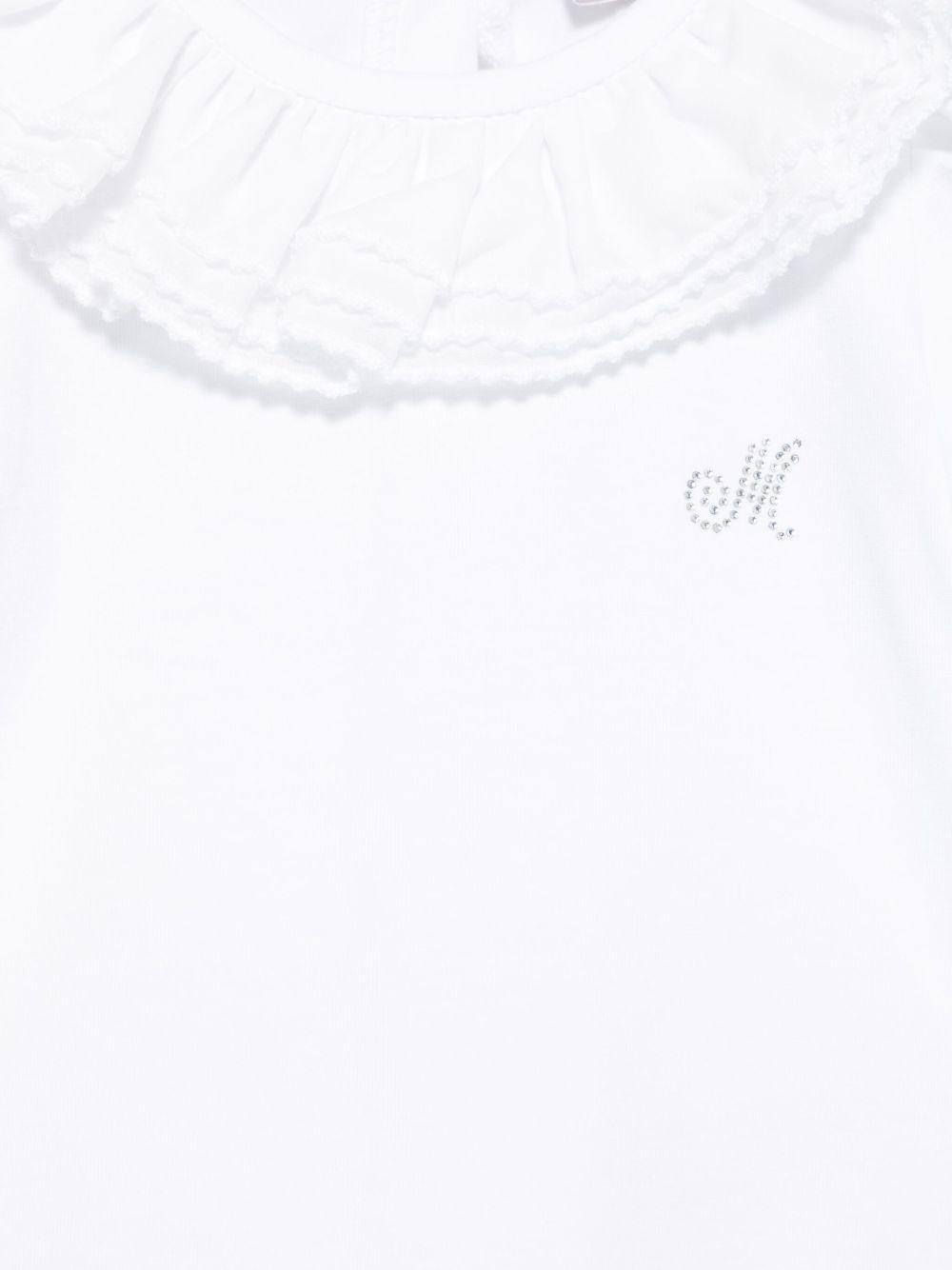 Body per neonata Monnalisa bianco con strass con colletto con increspature - Rubino Kids