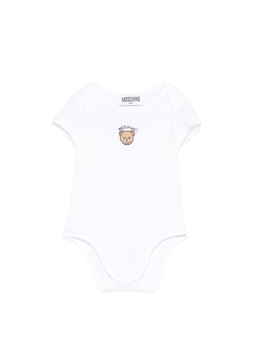 Body per neonati Moschino Kids bianco con stampa Teddy Bear - Rubino Kids