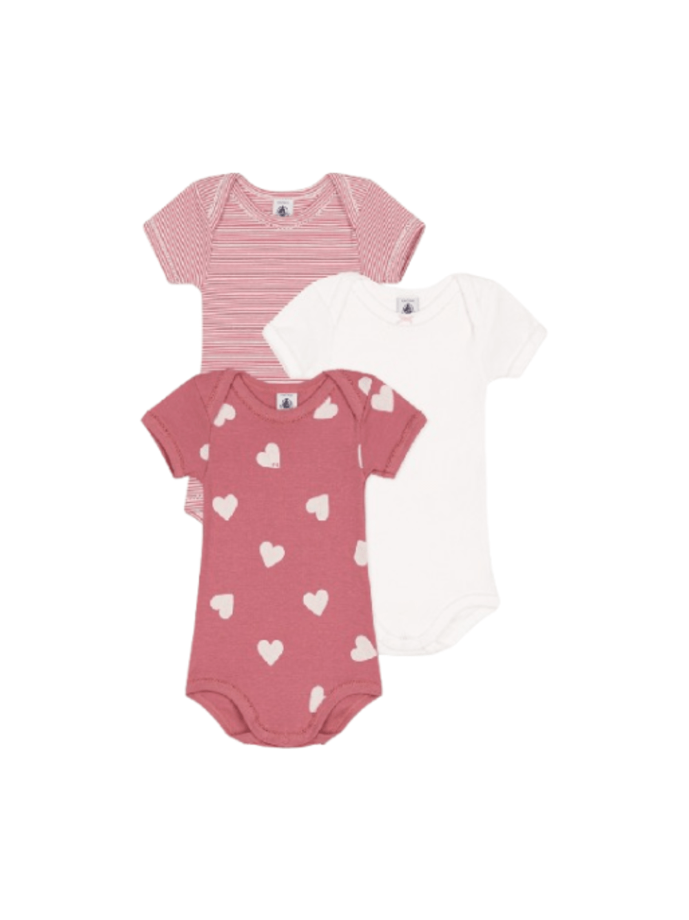 Body per neonati Petit Bateau rosa e bianco con fantasia a cuori - Rubino Kids
