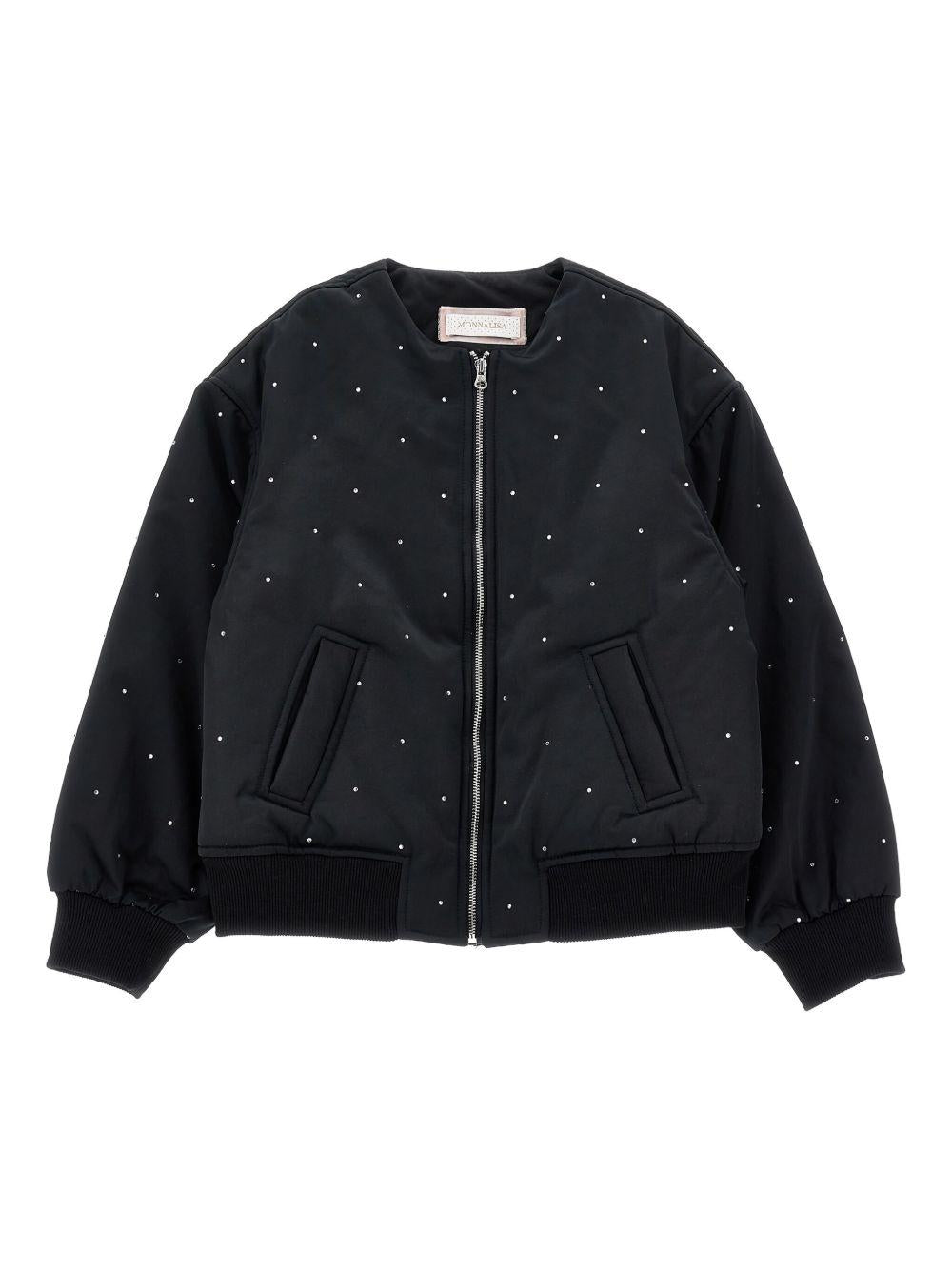 Bomber per bambina Monnalisa nero con cristalli - Rubino Kids