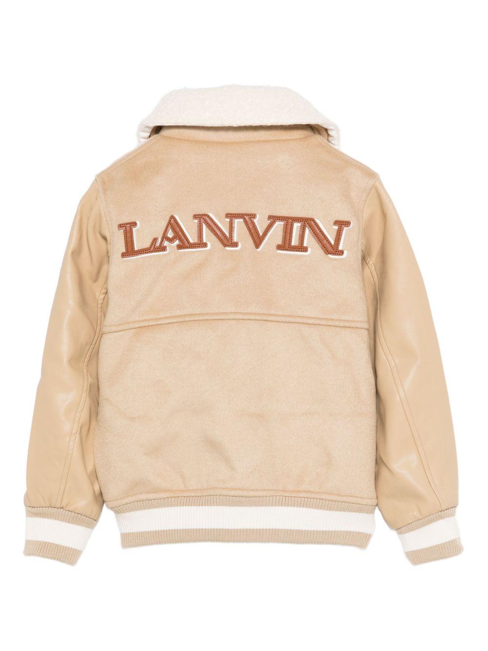Bomber per bambino Lanvin Enfant beige con logo ricamato - Rubino Kids