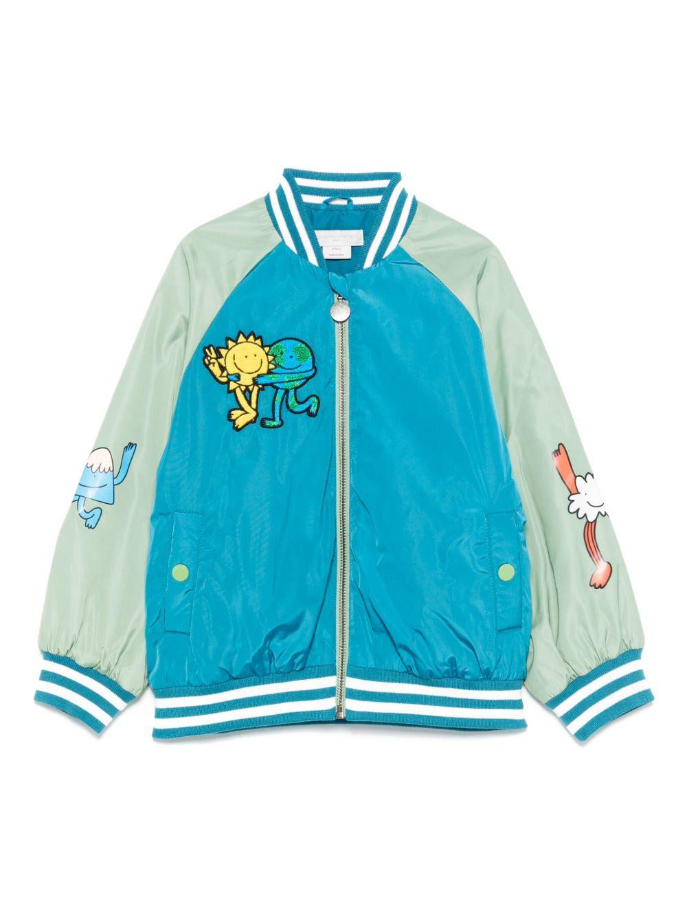 Bomber per bambino Stella McCartney Kids blu con stampa grafica - Rubino Kids