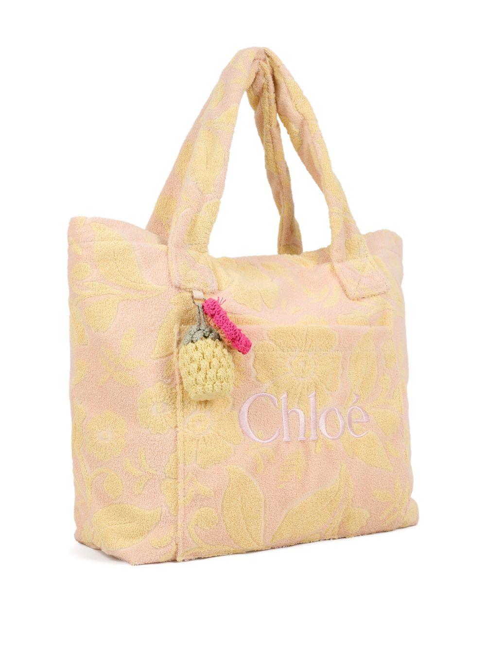 Borsa a spalla per bambina Chloé Kids rosa a fiori con logo - Rubino Kids