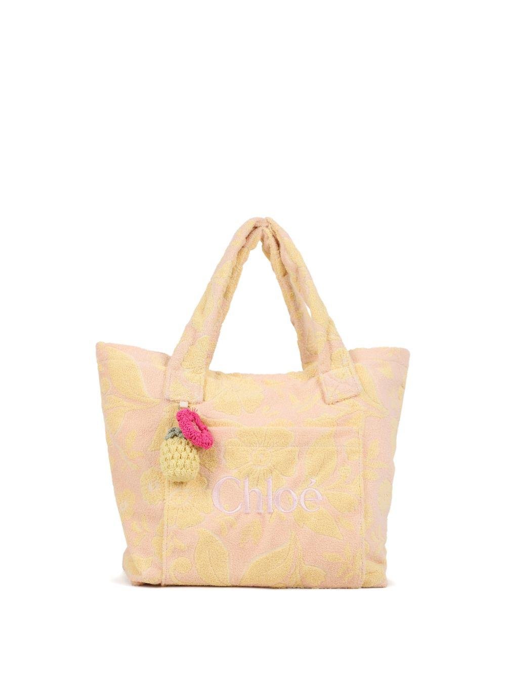 Borsa a spalla per bambina Chloé Kids rosa a fiori con logo - Rubino Kids