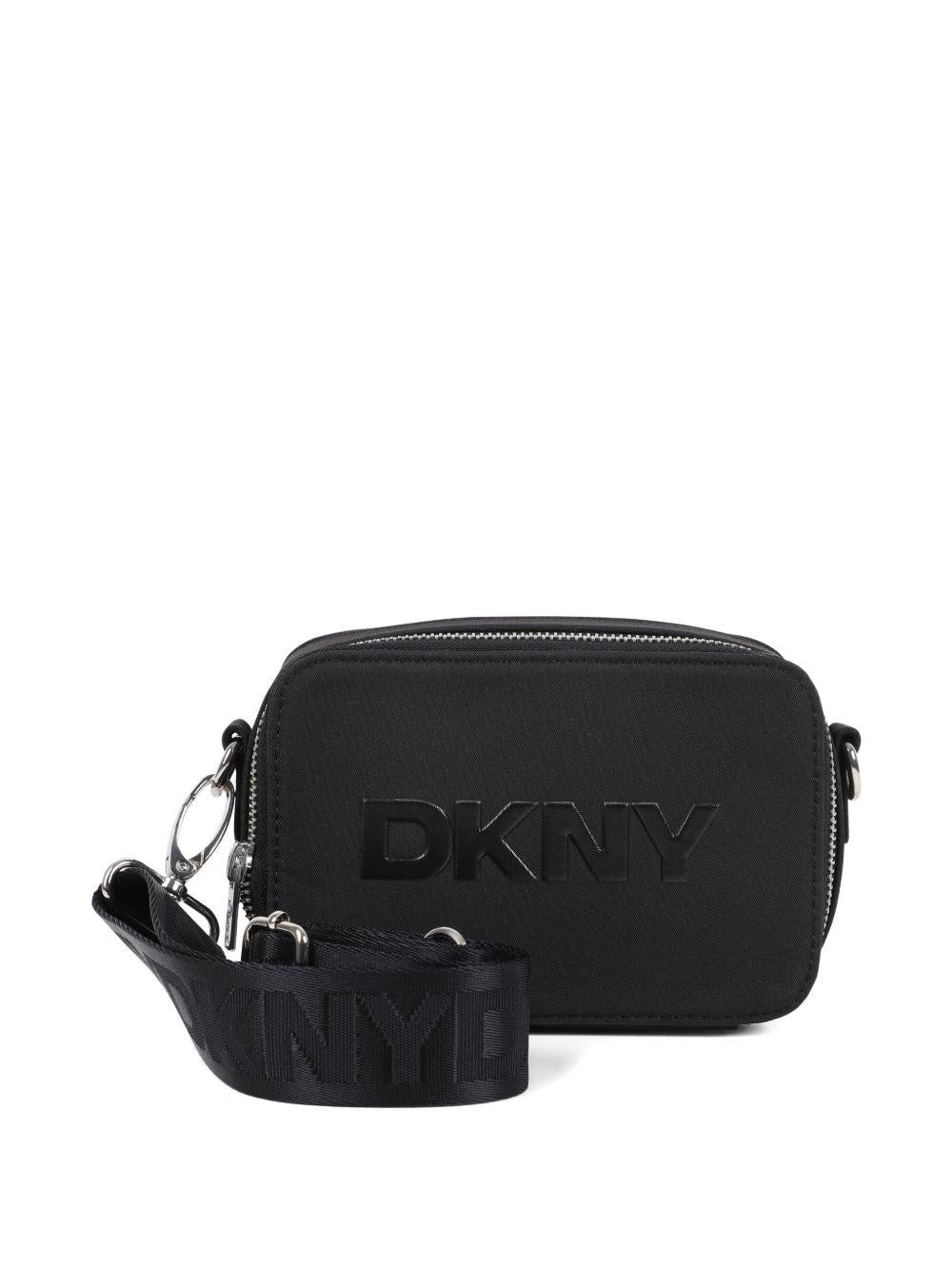 Borsa a spalla per bambina Dkny Kids nera con logo goffrato - Rubino Kids