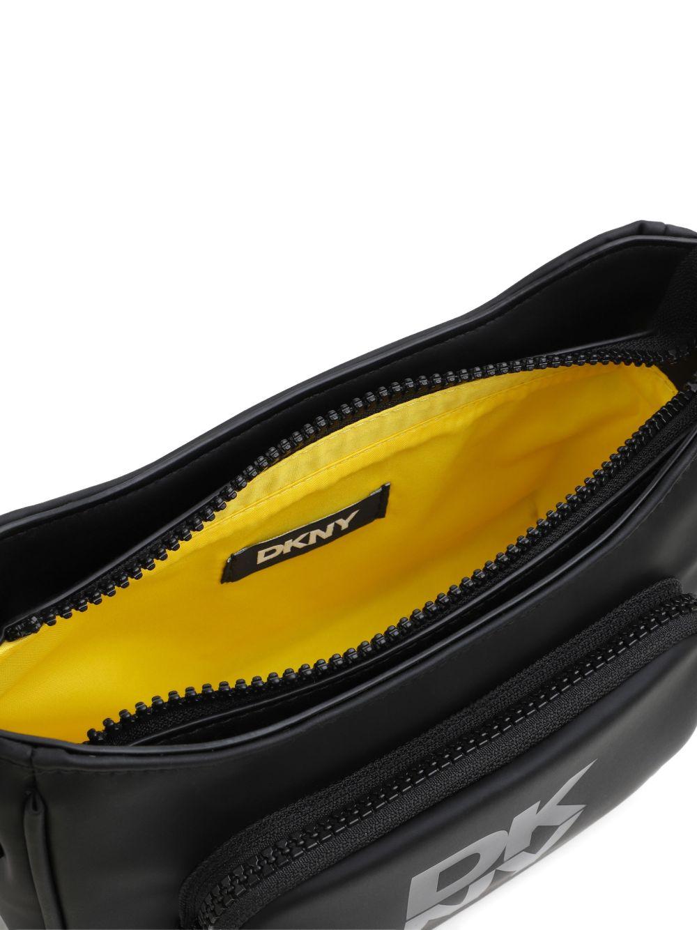 Borsa a spalla per bambina Dkny Kids nera con stampa logo - Rubino Kids