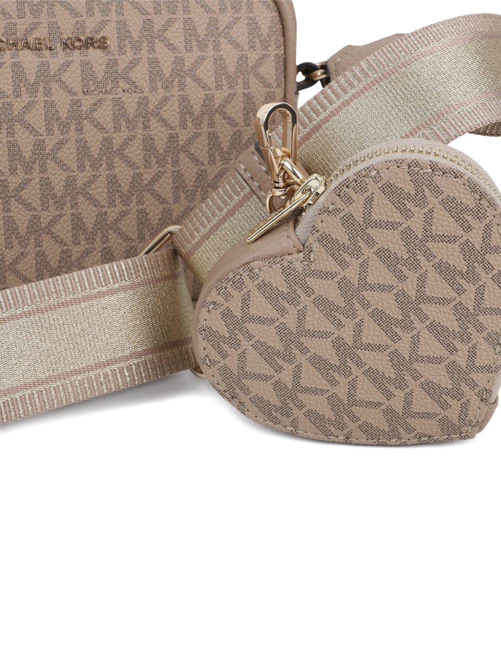 Borsa a spalla per bambina Michael Kors Kids beige con monogramma - Rubino Kids