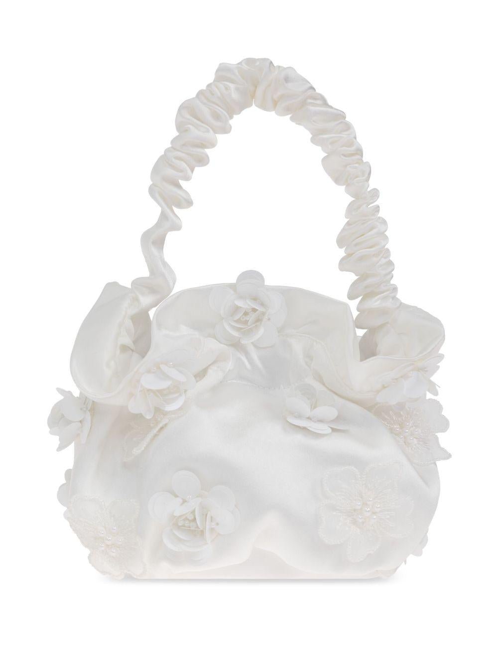Borsa a spalla per bambina Self - Portrait Kids bianco con applicazione a fiori - Rubino Kids