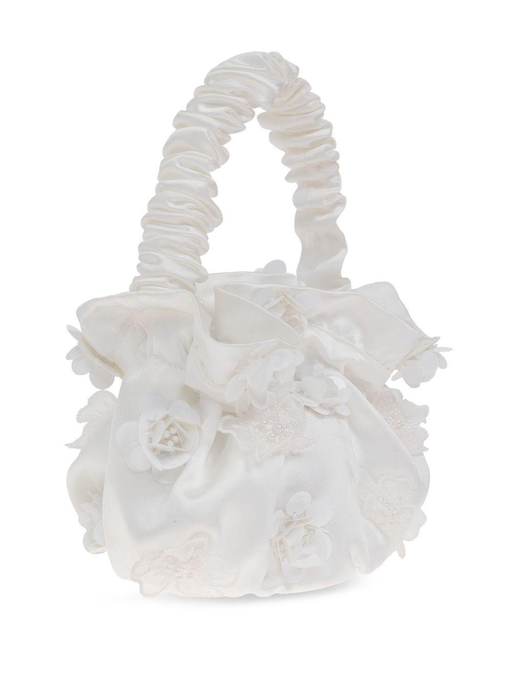 Borsa a spalla per bambina Self - Portrait Kids bianco con applicazione a fiori - Rubino Kids
