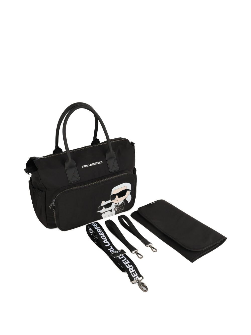 Borsa fasciatoio Ikonic e Choupette per neonati Karl Lagerfeld Kids nera con doppio manico - Rubino Kids
