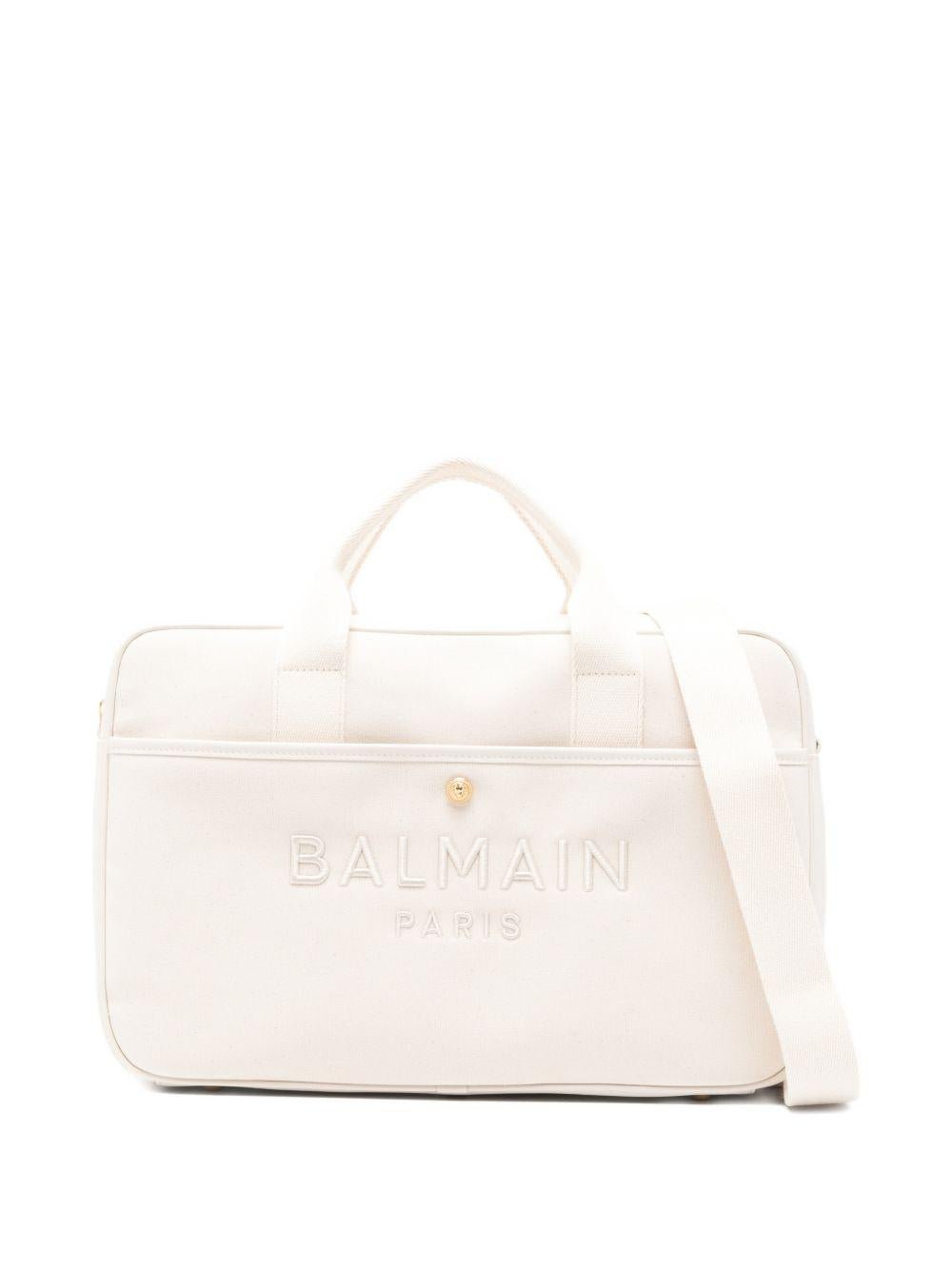 Borsa fasciatoio per neonati Balmain Kids bianca con logo ricamato - Rubino Kids