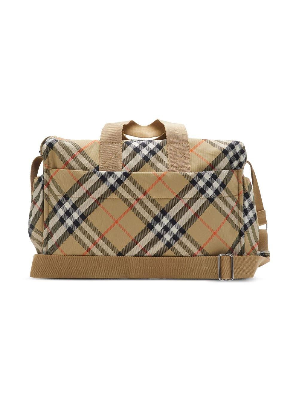 Borsa fasciatoio per neonati Burberry Kids marrone a quadri con scomparto laterale - Rubino Kids