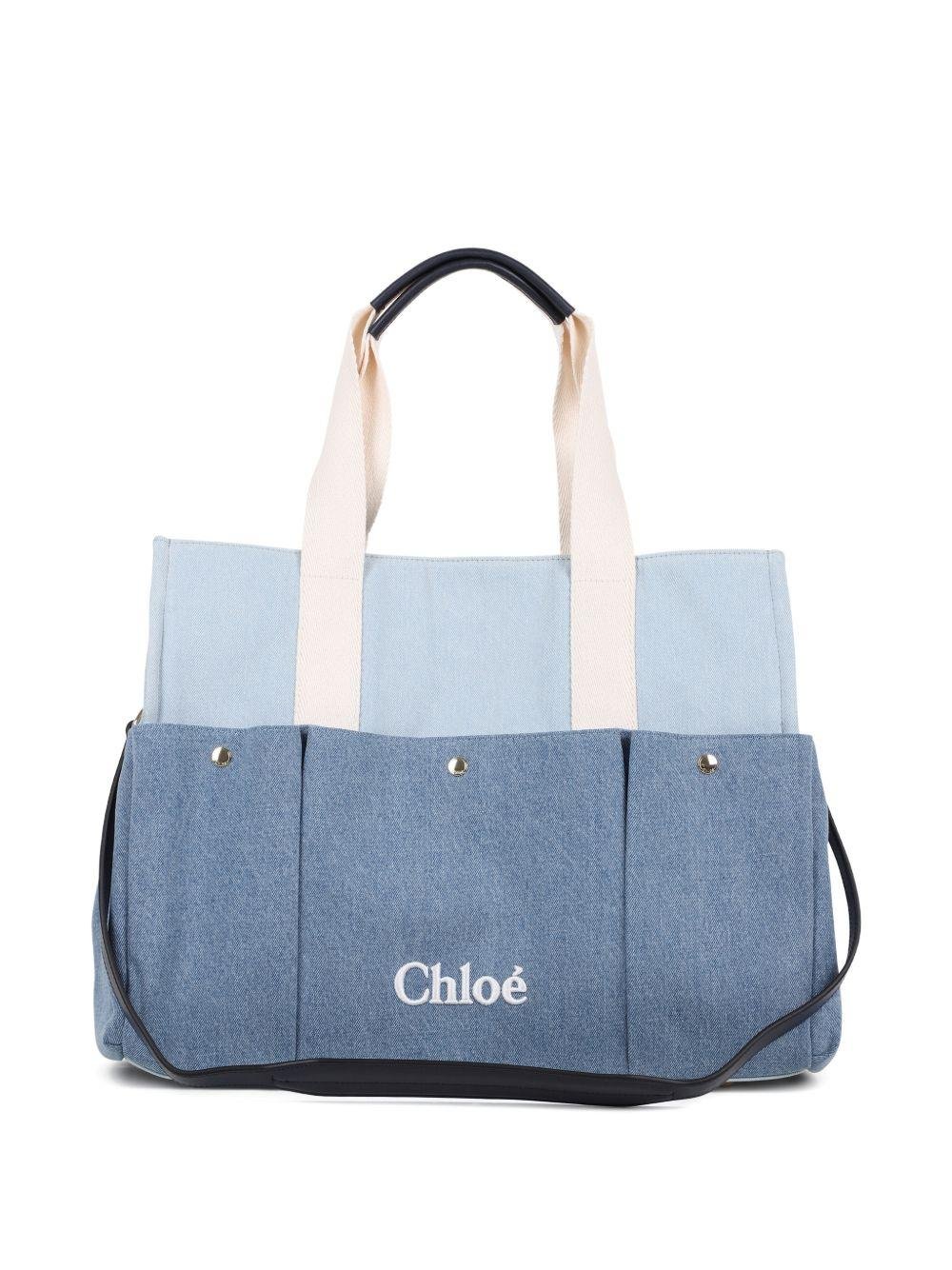 Borsa fasciatoio per neonati Chloé Kids azzurra con logo ricamato - Rubino Kids