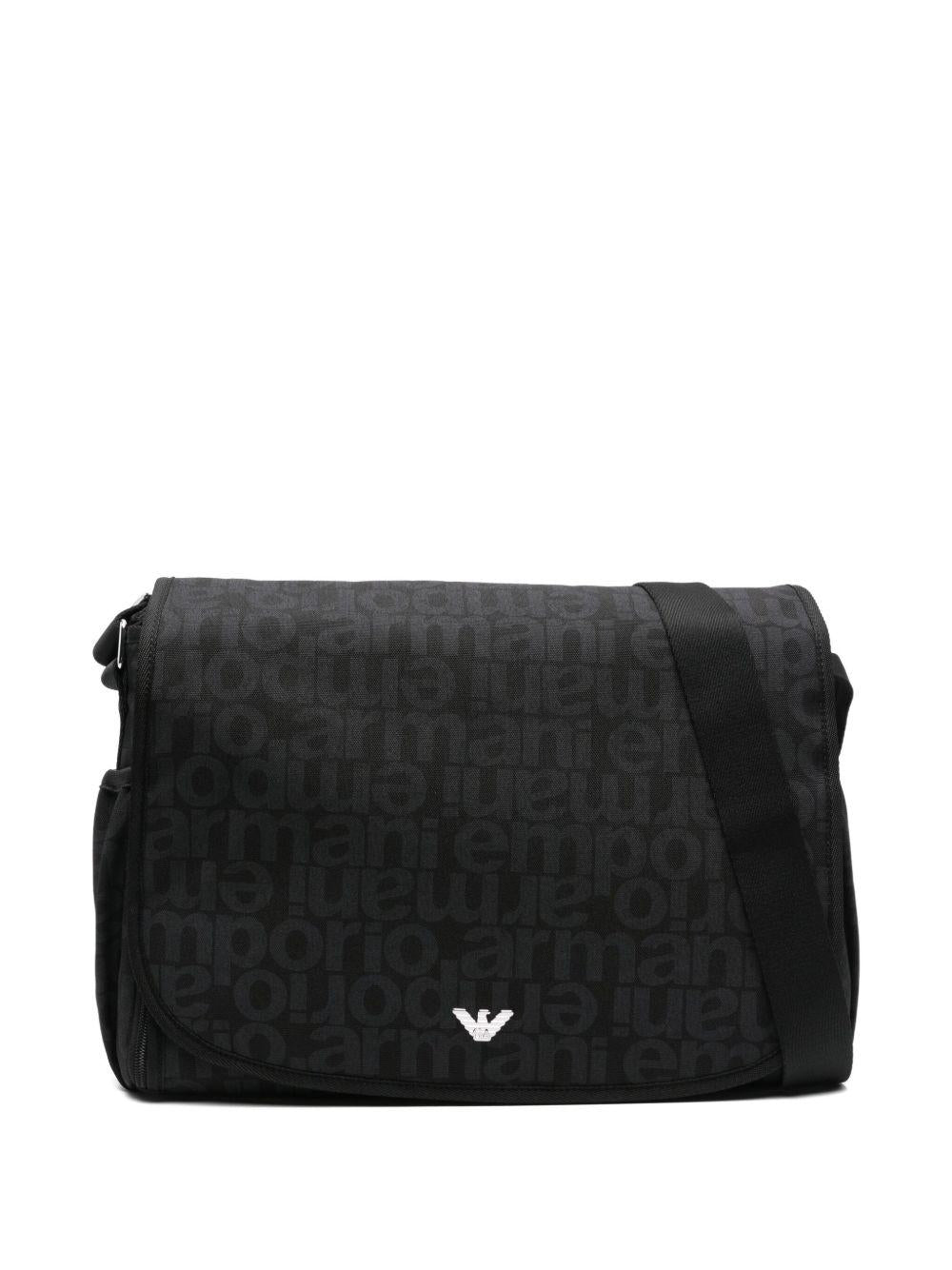 Borsa fasciatoio per neonati Emporio Armani Kids nera con targhetta con logo - Rubino Kids