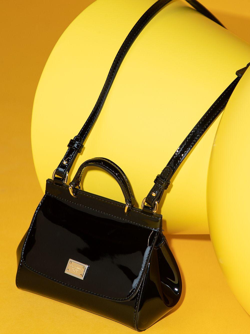 Borsa Sicily mini a spalla per bambina Dolce & Gabbana Kids nero lucida con manico - Rubino Kids