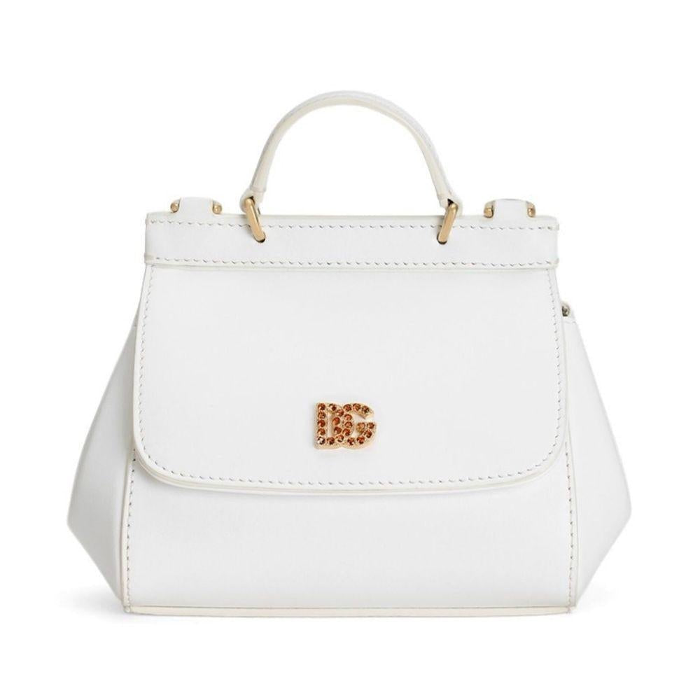 Borsa tote per bambina Dolce & Gabbana Kids Sicily mini bianco con logo con gemme - Rubino Kids