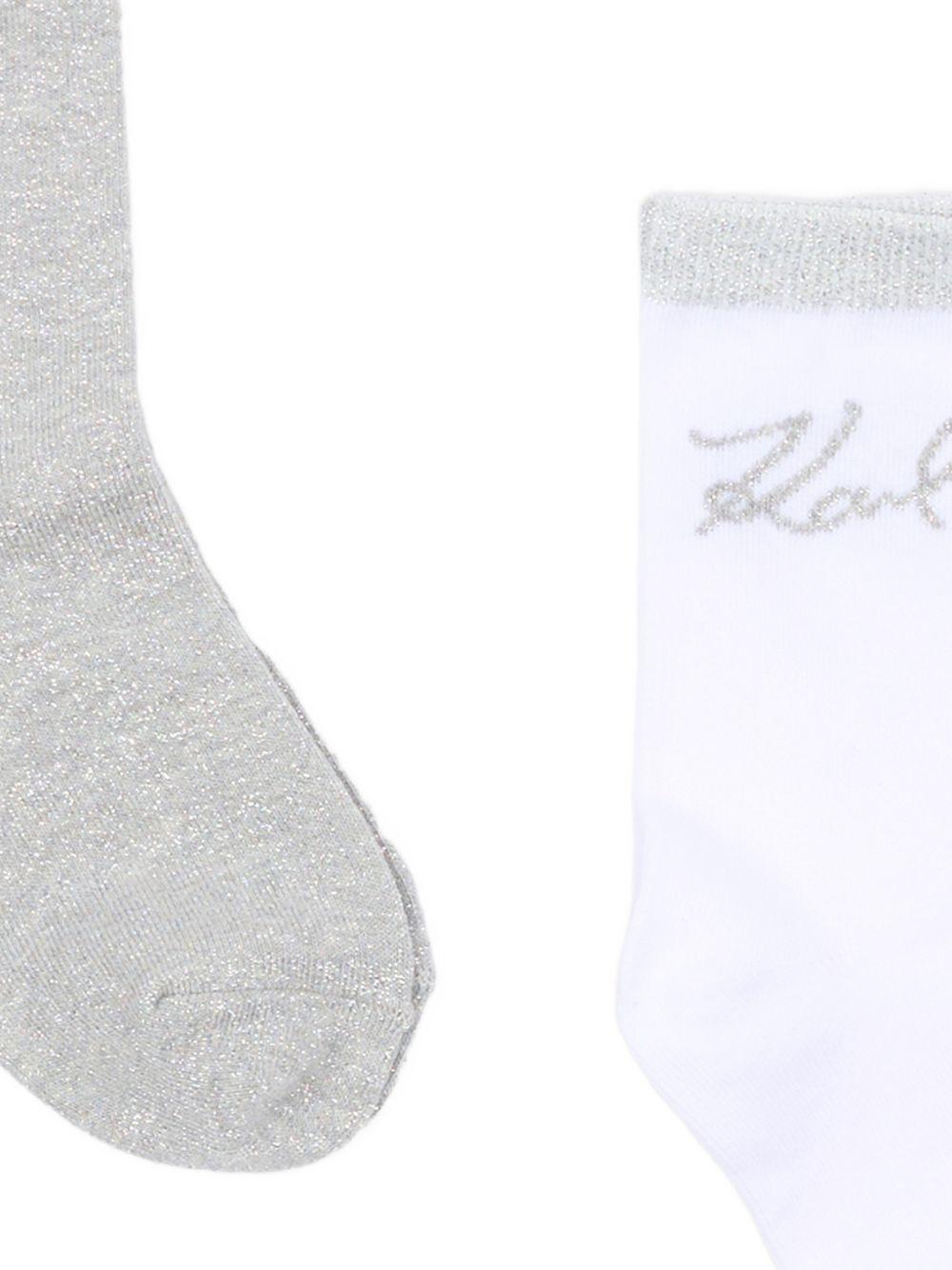 Calzini per bambina Karl Lagerfeld Kids bianco e grigio con stampa di gatti (set di due) - Rubino Kids