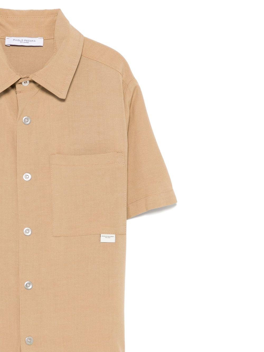 Camicia a maniche corte per bambino Paolo Pecora Kids beige con orlo curvo - Rubino Kids