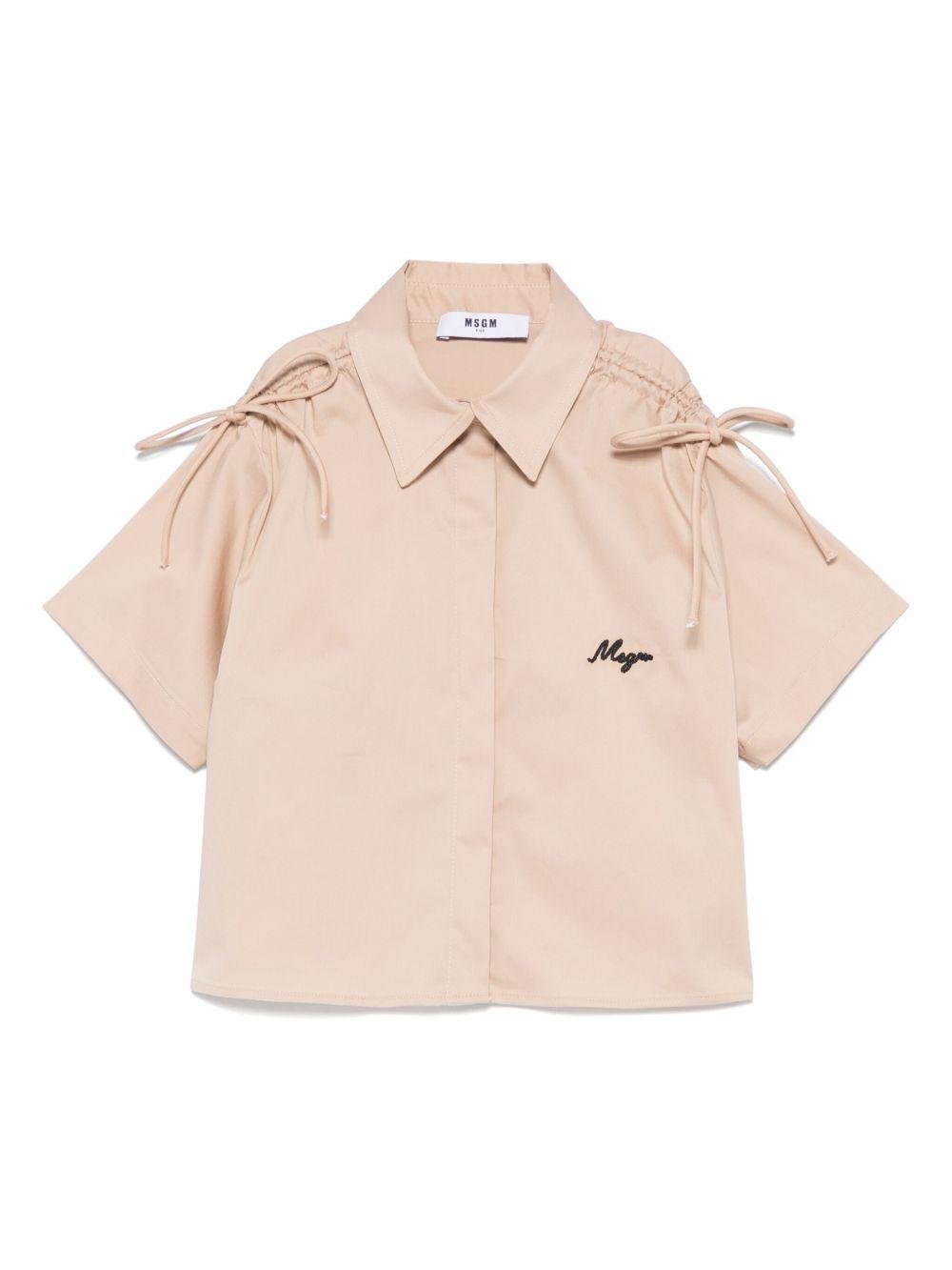 Camicia con ricamo per bambina MSGM Kids beige con abbottonatura frontale - Rubino Kids