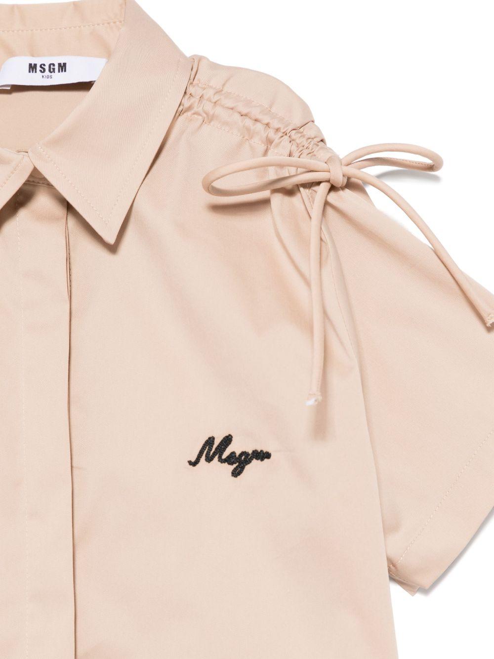 Camicia con ricamo per bambina MSGM Kids beige con abbottonatura frontale - Rubino Kids