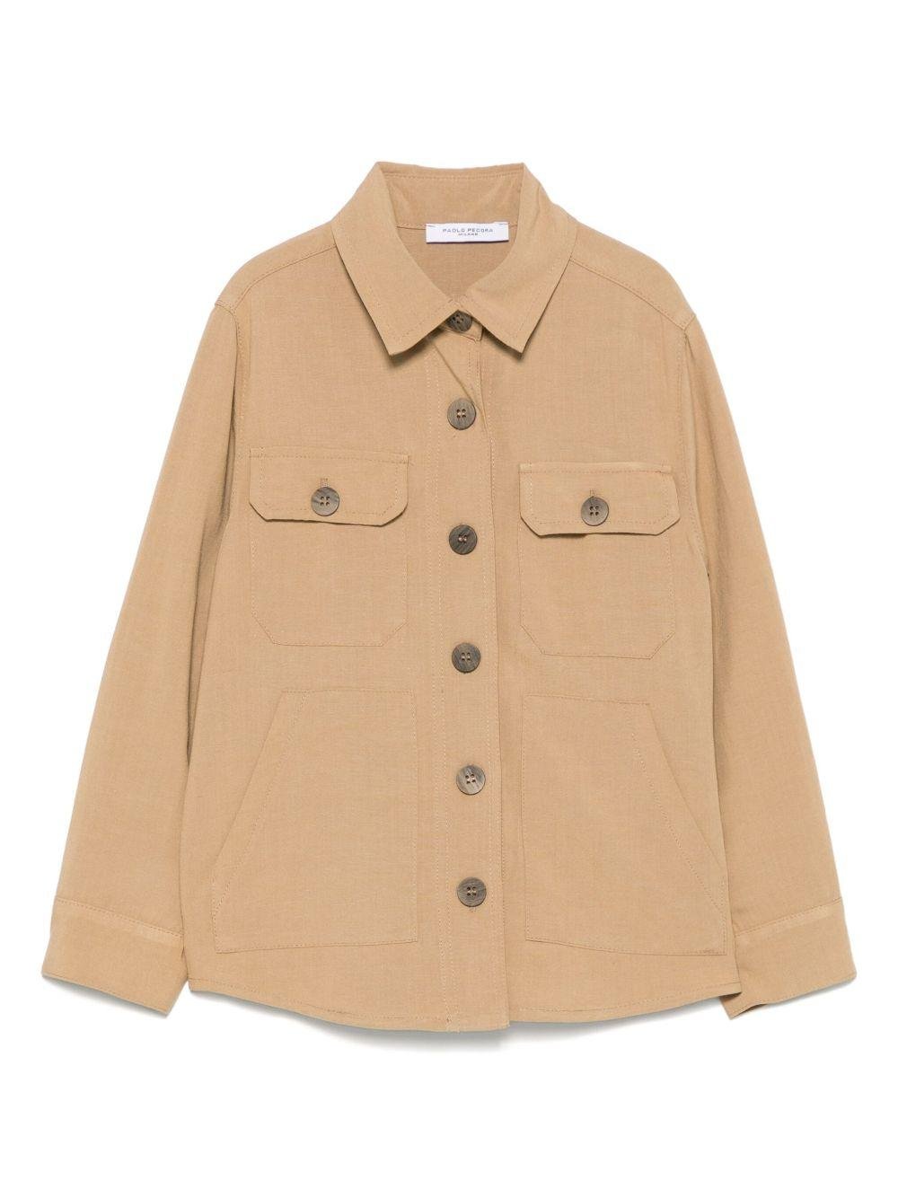 Camicia con tasche per bambino Paolo Pecora Kids marrone con colletto classico - Rubino Kids