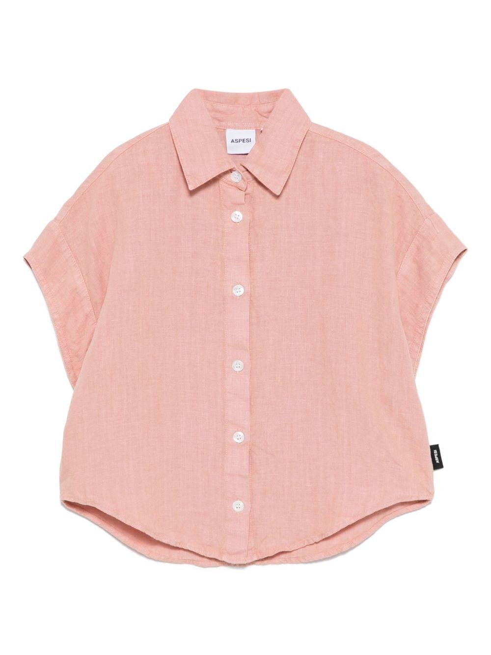 Camicia in lino per bambina Aspesi Kids rosa con colletto classico - Rubino Kids