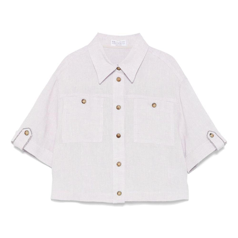 Camicia in lurex per bambina Brunello Cucinello Kids lilla con risvolti - Rubino Kids