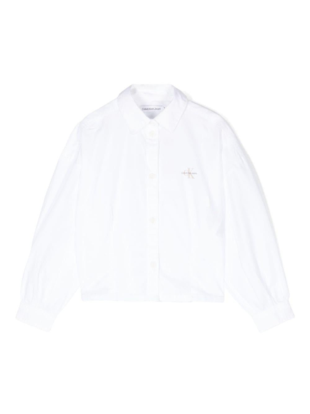 Camicia in popeline per bambina Calvin Klein Kids bianco con maniche voluminose - Rubino Kids