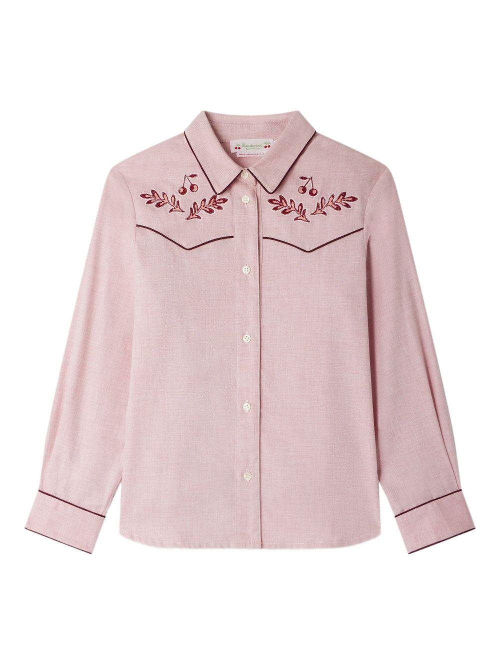 Camicia Jiggle per bambina Bonpoint rosa con carré ricamato - Rubino Kids