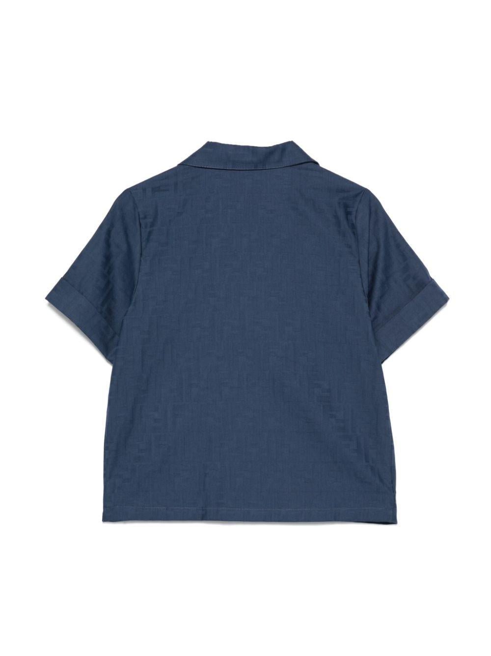 Camicia junior in cotone jacquard per bambino Fendi Kids blu con logo FF - Rubino Kids