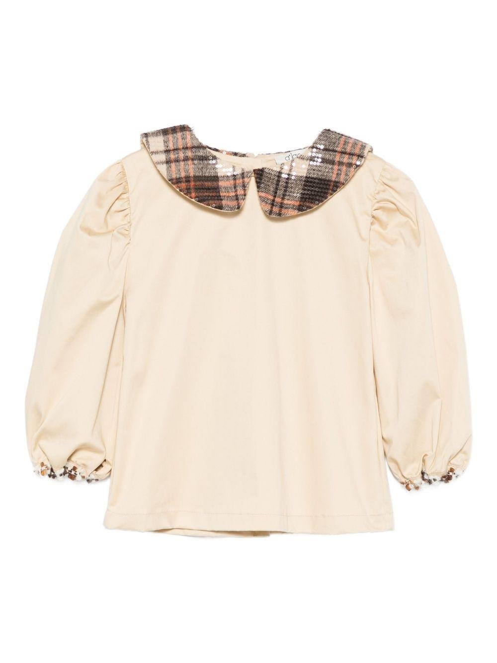 Camicia per bambina A'lapage beige con colletto con motivo a quadri - Rubino Kids