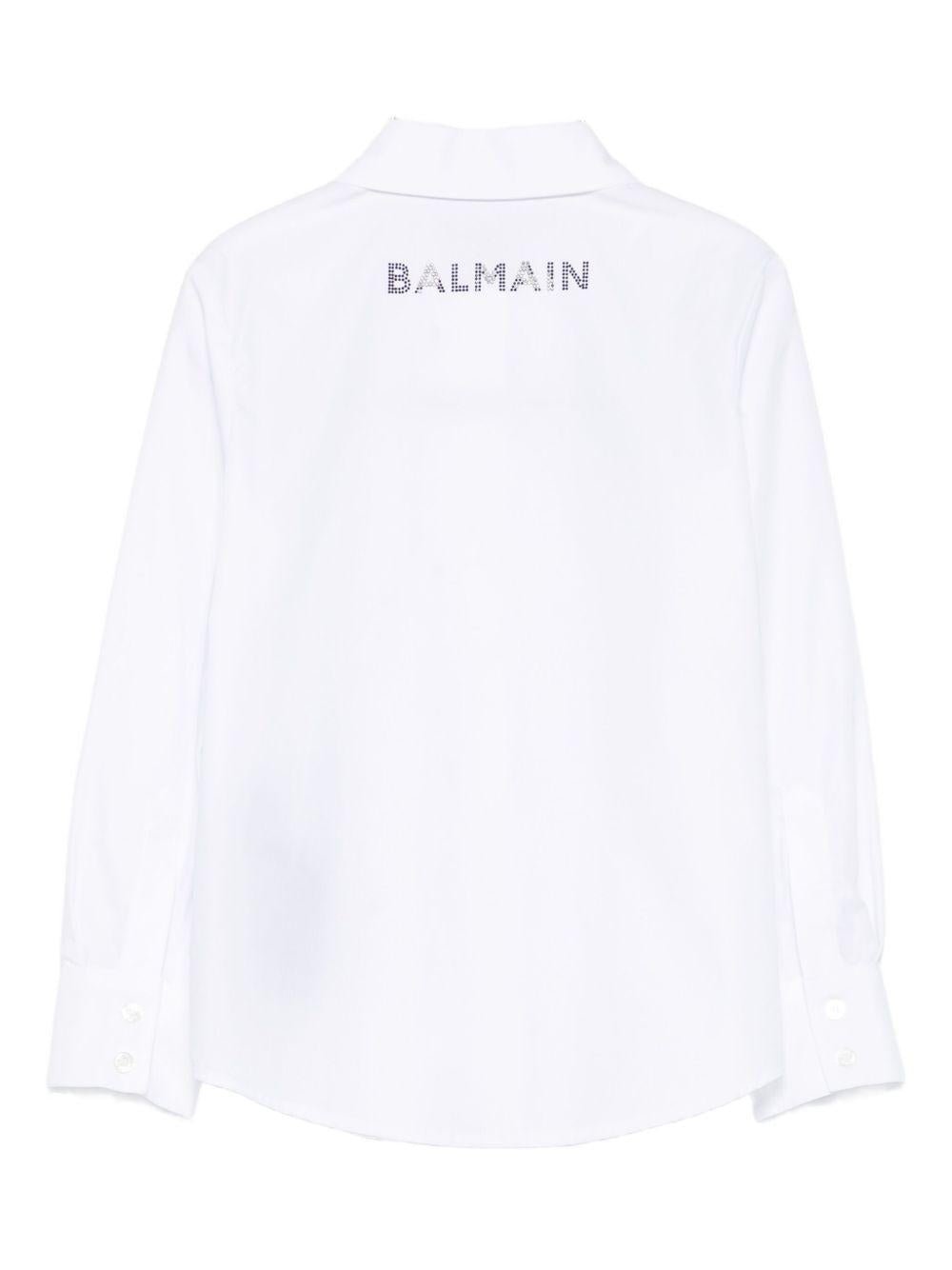 Camicia per bambina Balmain Kids bianco con decorazione con cristalli - Rubino Kids