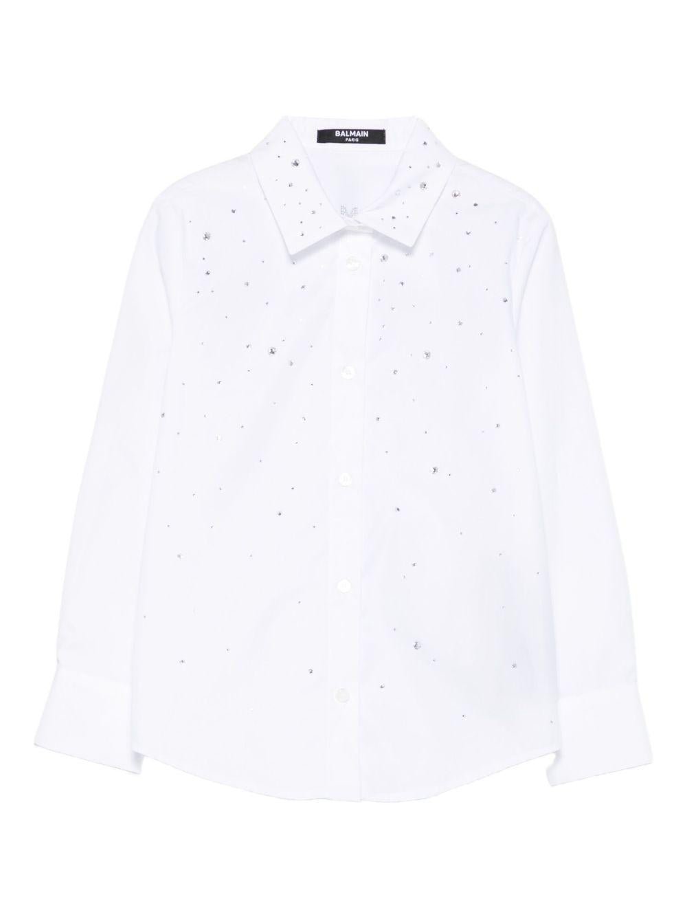 Camicia per bambina Balmain Kids bianco con decorazione con cristalli - Rubino Kids