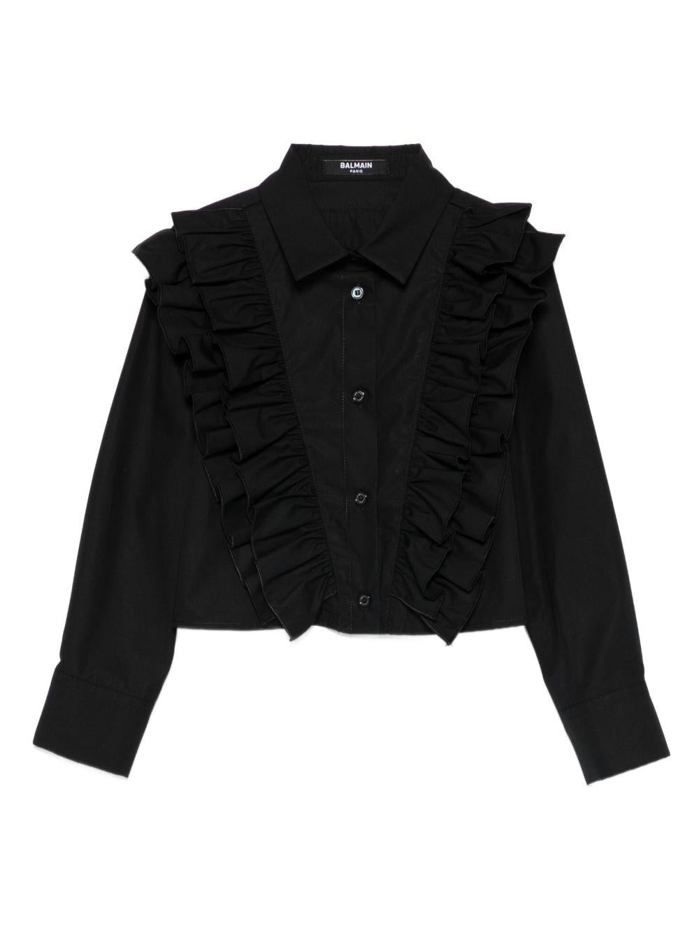 Camicia per bambina Balmain Kids nero con ruches - Rubino Kids