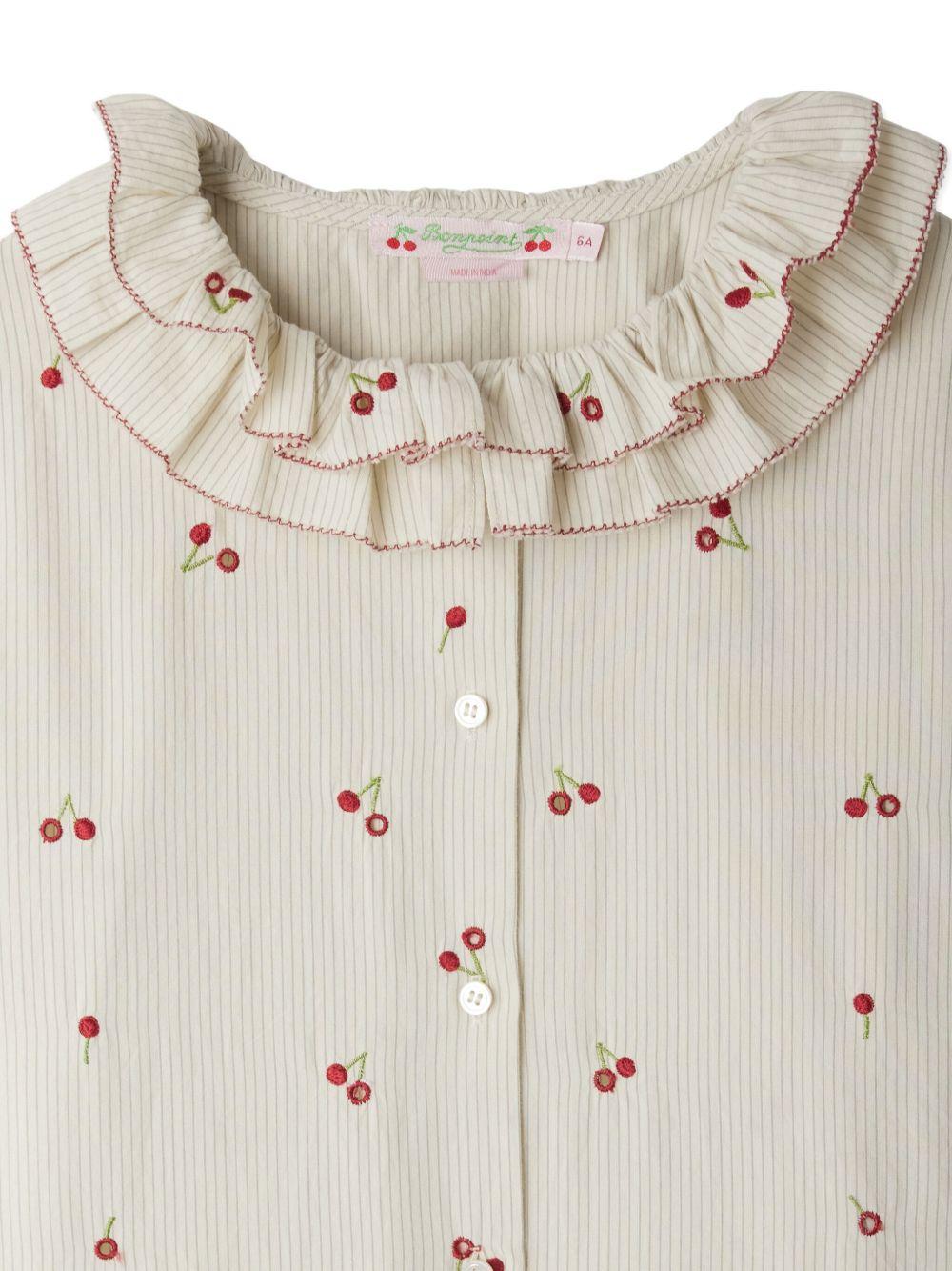 Camicia per bambina Bonpoint Jaffa bianco con ricamo ciliegie - Rubino Kids