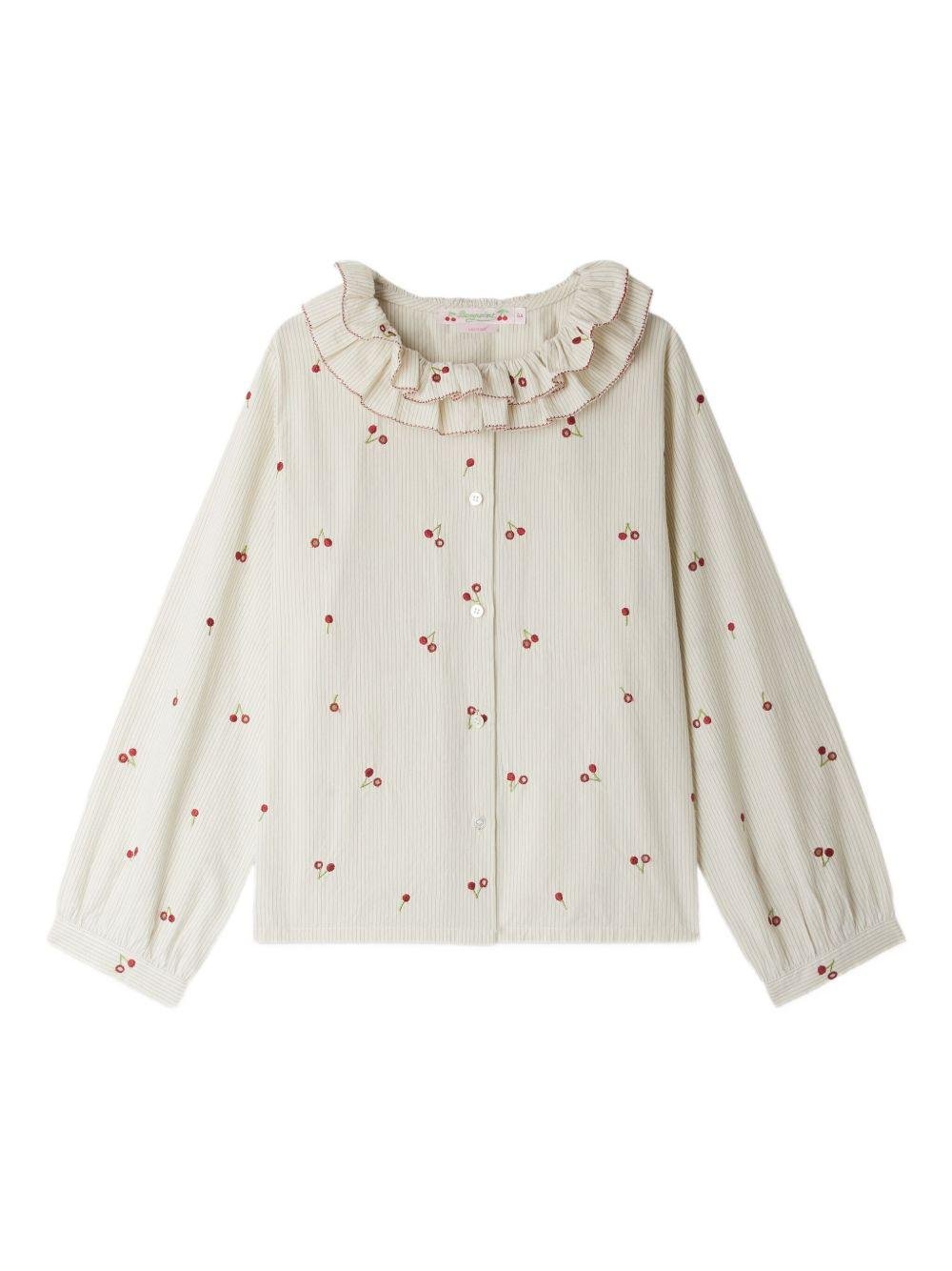 Camicia per bambina Bonpoint Jaffa bianco con ricamo ciliegie - Rubino Kids