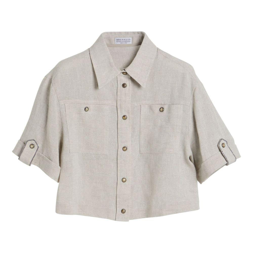 Camicia per bambina Brunello Cucinelli Kids beige con glitter - Rubino Kids