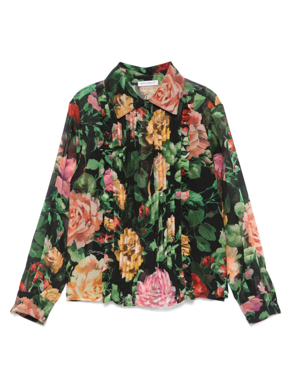 Camicia per bambina Dolce & Gabbana Kids nero con stampa a fiori - Rubino Kids