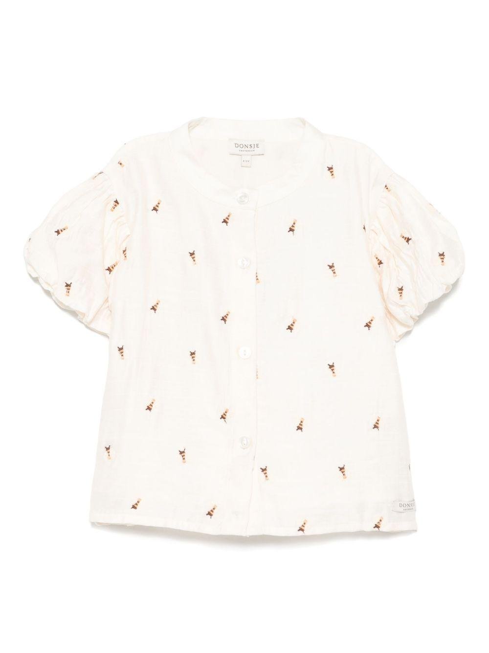 Camicia per bambina Donsje Ezrah beige con ricamo all - over - Rubino Kids