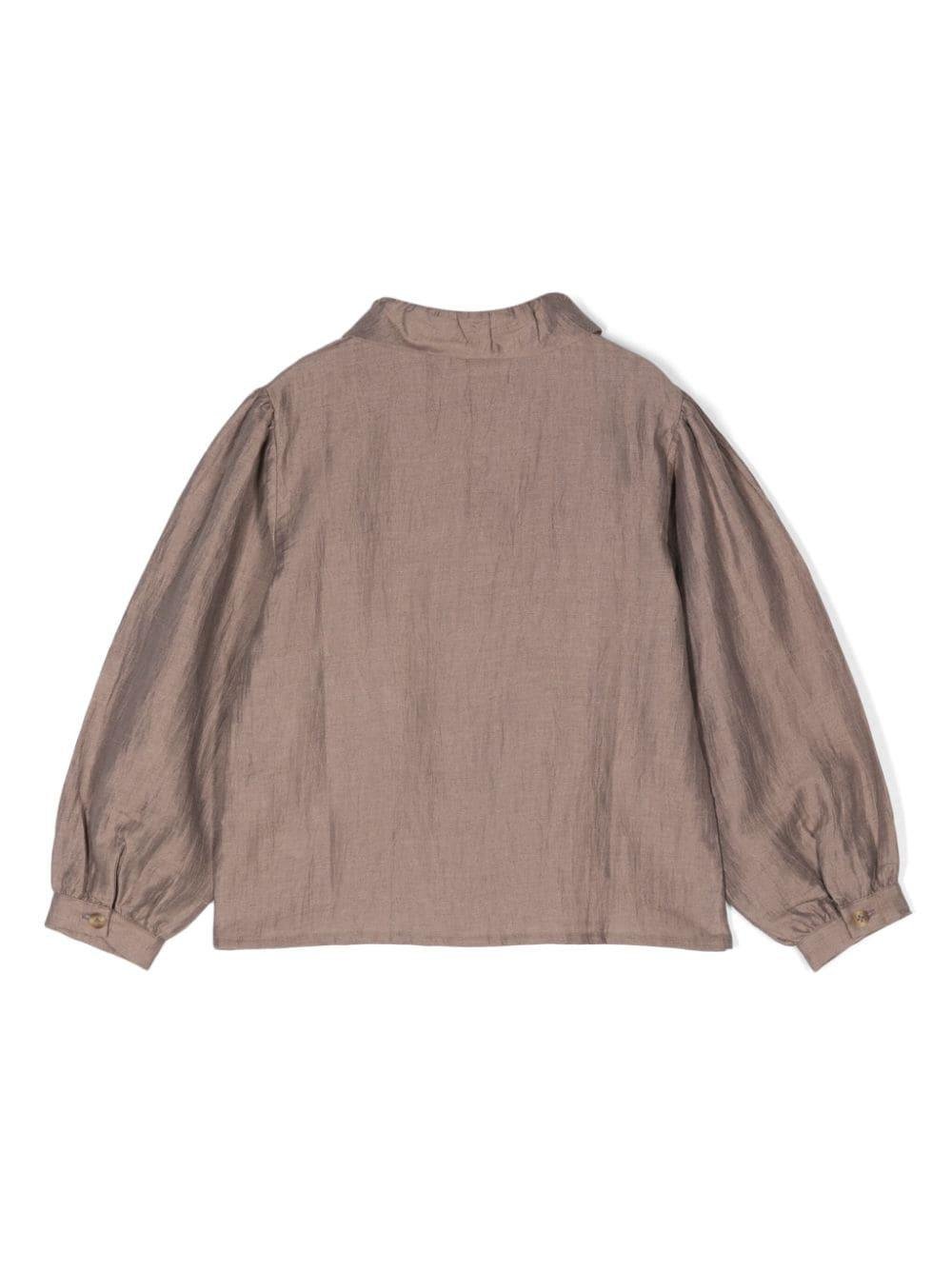 Camicia per bambina Donsje Ister marrone con colletto con pettorina - Rubino Kids
