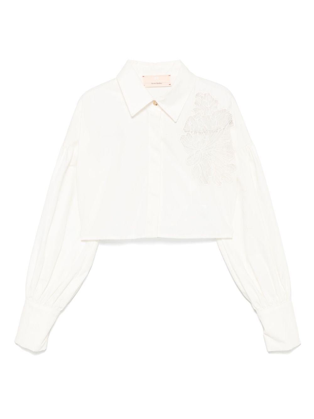 Camicia per bambina Elisabetta Franchi La Mia Bambina bianco con applicazione in pizzo - Rubino Kids