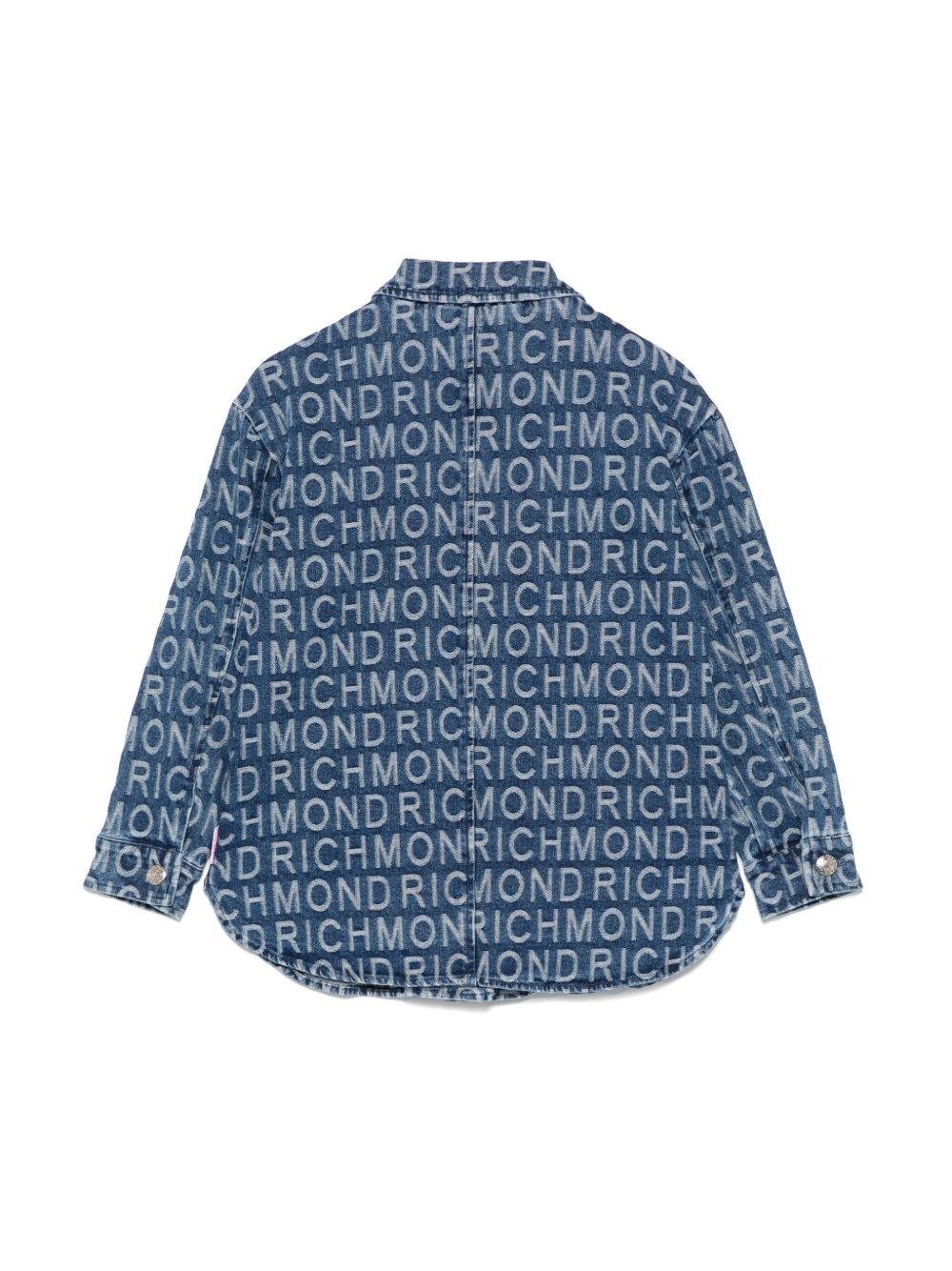 Camicia per bambina John Richmond Junior in denim con logo jacquard - Rubino Kids